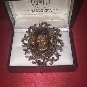 Gold and Purple Cameo Brooch